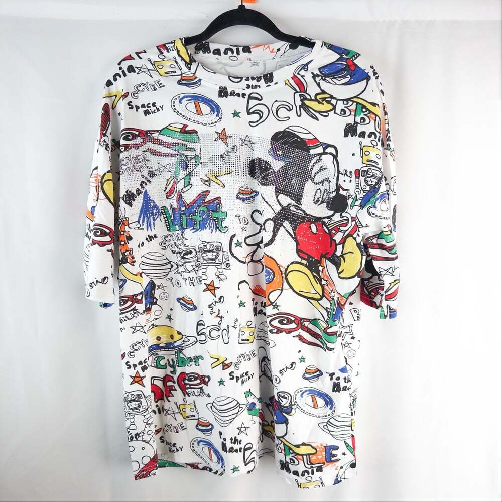 Mickey Mouse Donald Duck Scribble Space T Shirt XL White